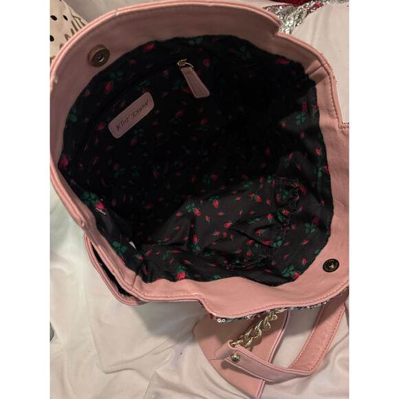 Betsey johnson rainbow sequin pink leather kitsch pocketbook satchel bag purse - Picture 5 of 13